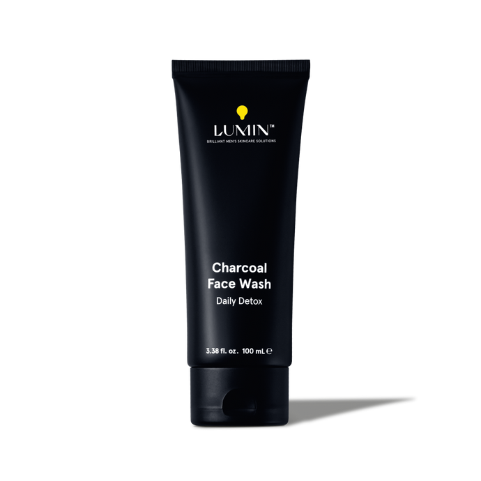 Lumin Charcoal Face Wash Daily Detox in black 100ml tube for men's skincare cleansing and detoxifying.