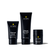 Lumin men's charcoal skincare set with deep detox scrub, daily detox face wash, and instant redness corrector cream