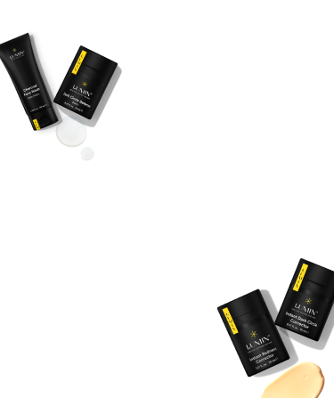La Min Dead Sea skincare products with cream and lotion textures on a white background, featuring black and yellow packaging.