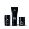 Lumin men's skincare set with charcoal face wash, daily face moisturizer, and instant dark circle corrector in black packaging