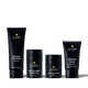 Lumin men's skincare set with Charcoal Face Wash, Extra Strength Moisturizer, Dark Circle Defense Balm, and Charcoal Scrub.