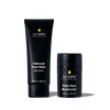 Lumin men's skincare Charcoal Face Wash 100ml and Daily Face Moisturizer 50ml black containers for daily detox and hydration