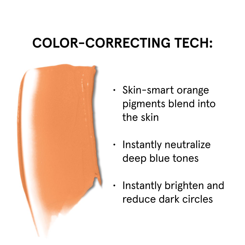 Orange color-correcting makeup swatch with skin-smart pigments to neutralize blue tones and reduce dark circles.