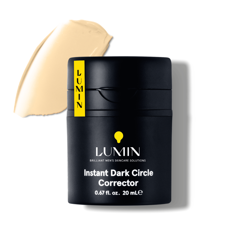 Lumin Instant Dark Circle Corrector men's skincare cream with beige concealer swatch, 0.67 fl oz, anti-dark circles.