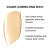 Yellow-toned color-correcting cream swatch with benefits: neutralizes blue tones, brightens skin, reduces dark circles.
