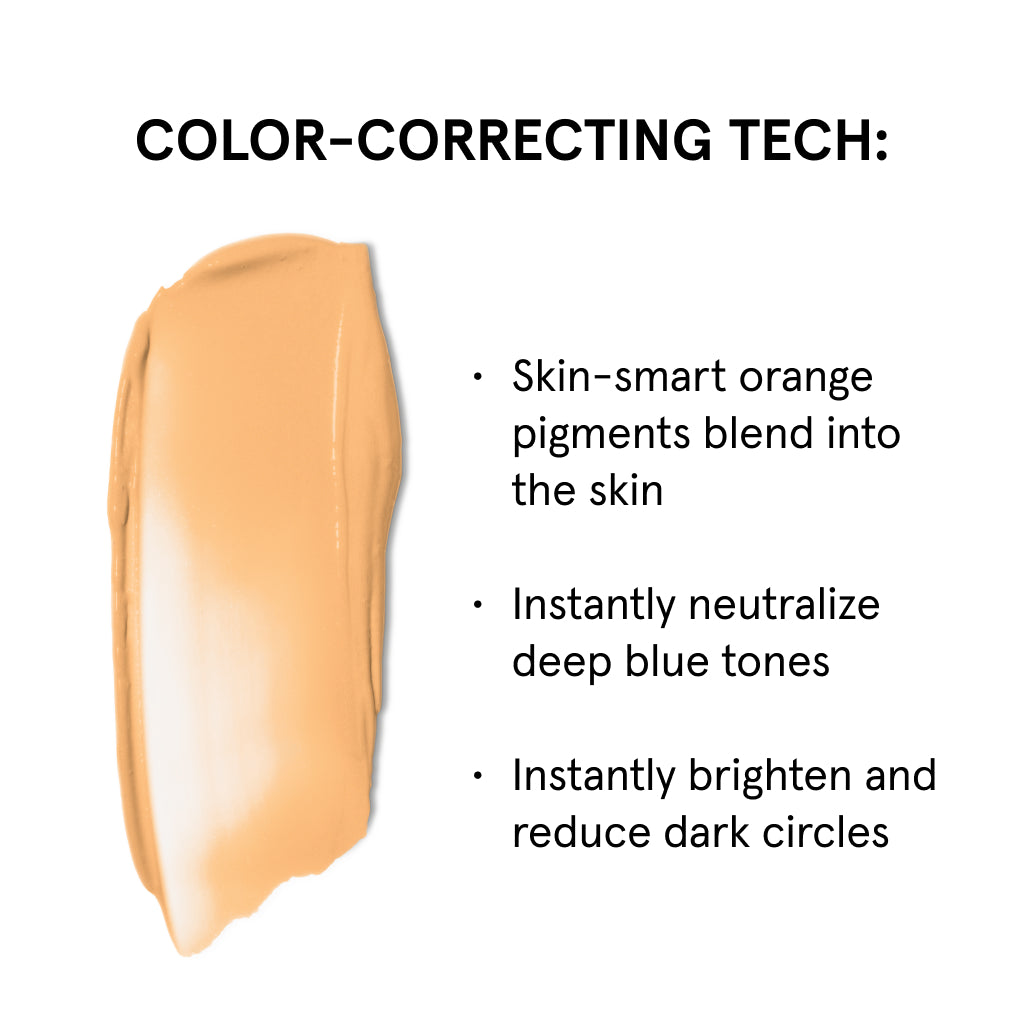 Orange color-correcting concealer swatch with skin-smart pigments to neutralize blue tones and brighten dark circles.