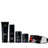 Lumin men's skincare set with charcoal face wash, wrinkle defense serum, daily moisturizer, dark circle balm, and LED eye mask.