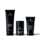 Lumin men's skincare set with Charcoal Face Wash, Extra Strength Moisturizer, and Charcoal Scrub for detox and hydration.