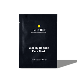 Lumin Weekly Reboot Face Mask single-use sheet mask for men’s skincare, deep cleansing and hydration treatment.